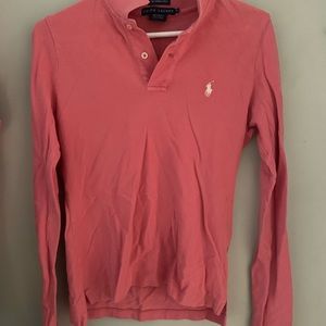 Ralph Lauren, long sleeve polo knit shirt, pink, skinny polo